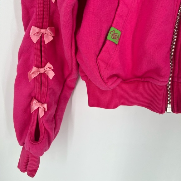 Marshall Columbia Cash By Cash App Pink Ribbon Bow Cut Out Cropped Zip Up Jacket - Picture 5 of 9